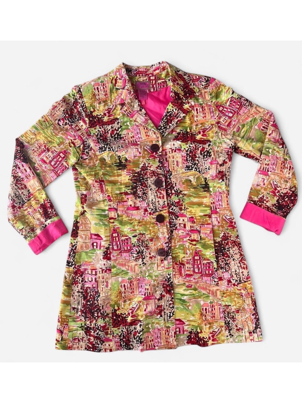 Vintage Dandy Multicolor Cityscape Print Blazer Artsy Abstract Avant Garde 6